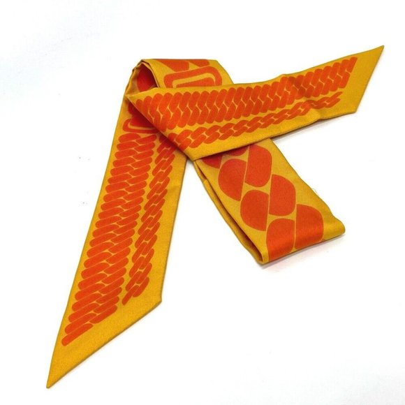 HERMES Chain motif Twilly Silk scarf bag accessories Scarf silk Orange - Picture 2 of 9